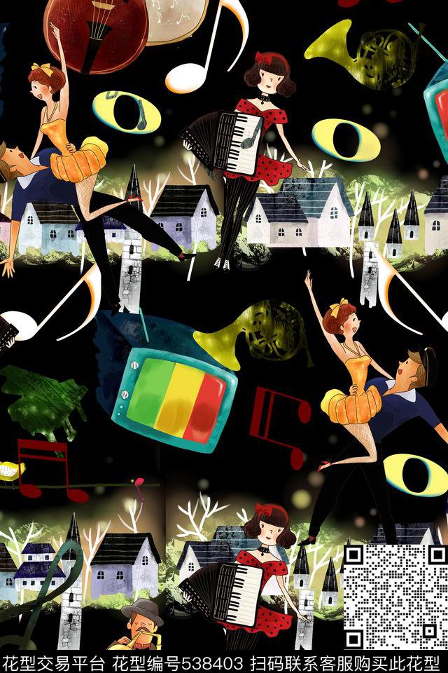 卡通音乐符号卡通人物数码印花华亿平台下载（图片编号: 538403） - 瓦栏（Walan）