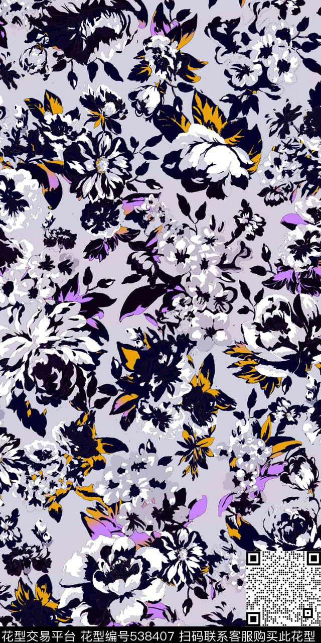 复古撞色手绘数码印花华亿平台下载（图片编号: 538407） - 瓦栏（Walan）