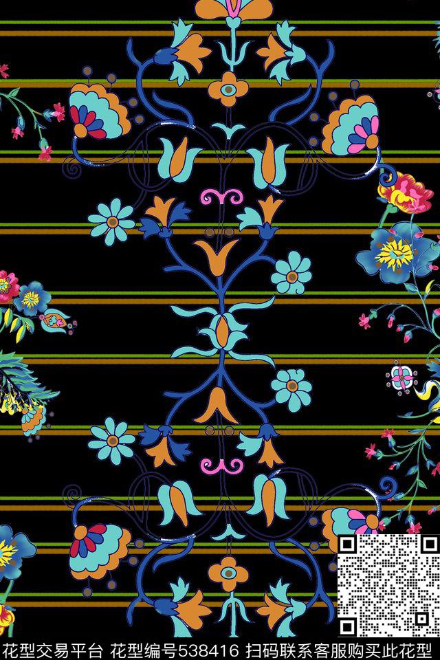 花卉民族风线条传统印花华亿平台下载（图片编号: 538416） - 瓦栏（Walan）