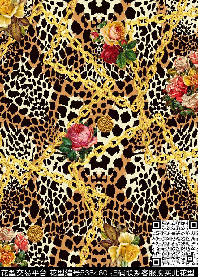 复古花卉金属链条数码印花华亿平台下载（图片编号: 538460） - 瓦栏（Walan）