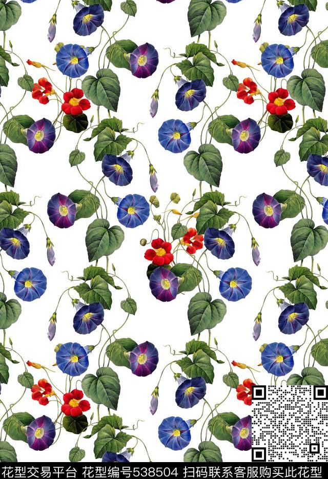 时尚潮流牵牛花服装数码印花华亿平台下载（图片编号: 538504） - 瓦栏（Walan）