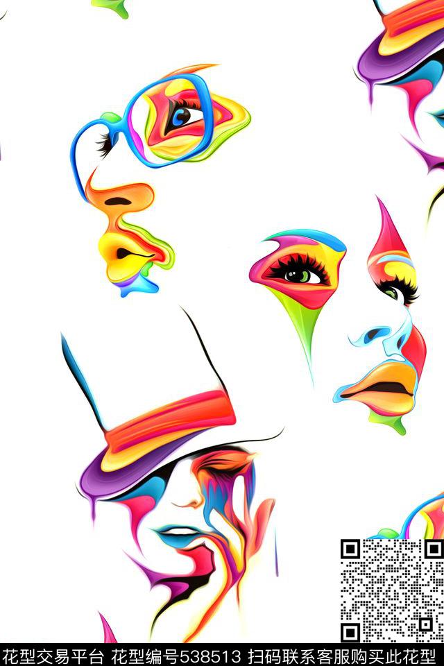 抽象纯色底美女头像数码印花华亿平台下载（图片编号: 538513） - 瓦栏（Walan）
