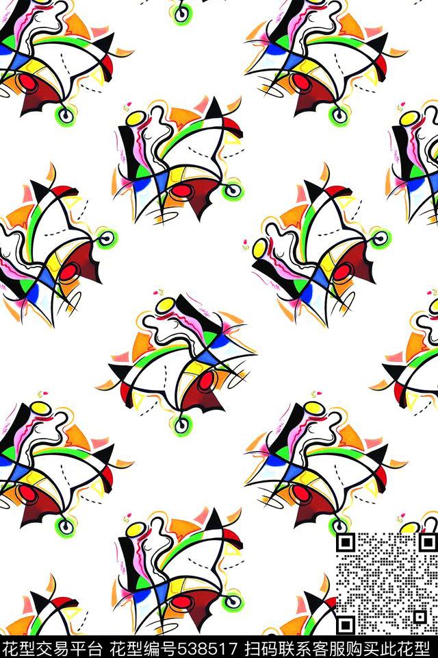 纯色底抽象人物简笔数码印花华亿平台下载（图片编号: 538517） - 瓦栏（Walan）