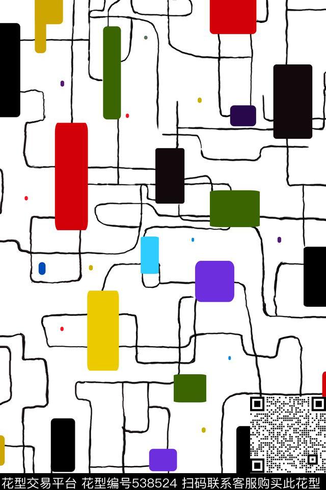 抽象几何线条传统印花华亿平台下载（图片编号: 538524） - 瓦栏（Walan）