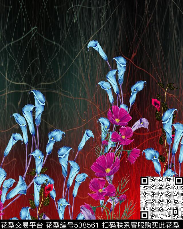 花卉炫彩抽象底纹短装定位数码印花华亿平台下载（图片编号: 538561） - 瓦栏（Walan）