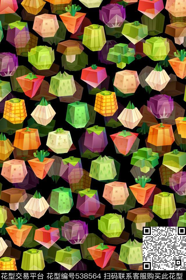 抽象多边形蔬菜数码印花华亿平台下载（图片编号: 538564） - 瓦栏（Walan）