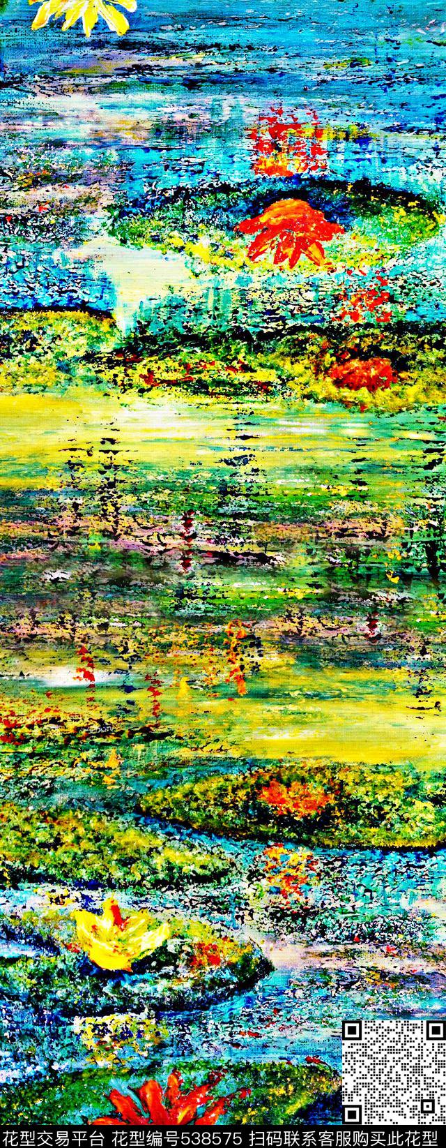 笔触长巾抽象数码印花华亿平台下载（图片编号: 538575） - 瓦栏（Walan）