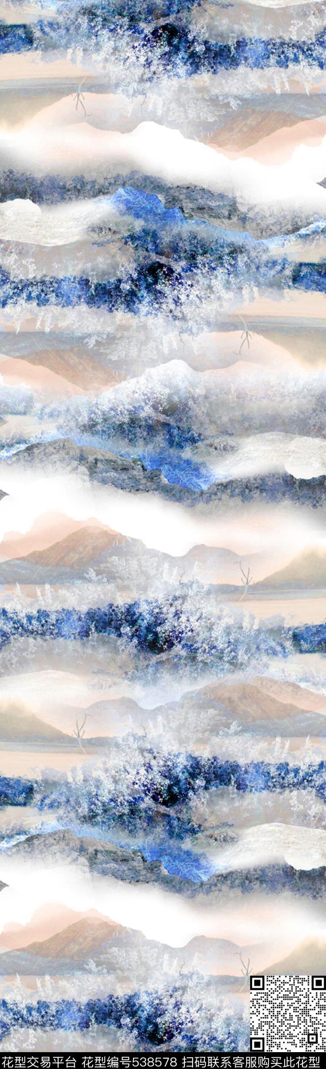 自然景观树木大山数码印花华亿平台下载（图片编号: 538578） - 瓦栏（Walan）