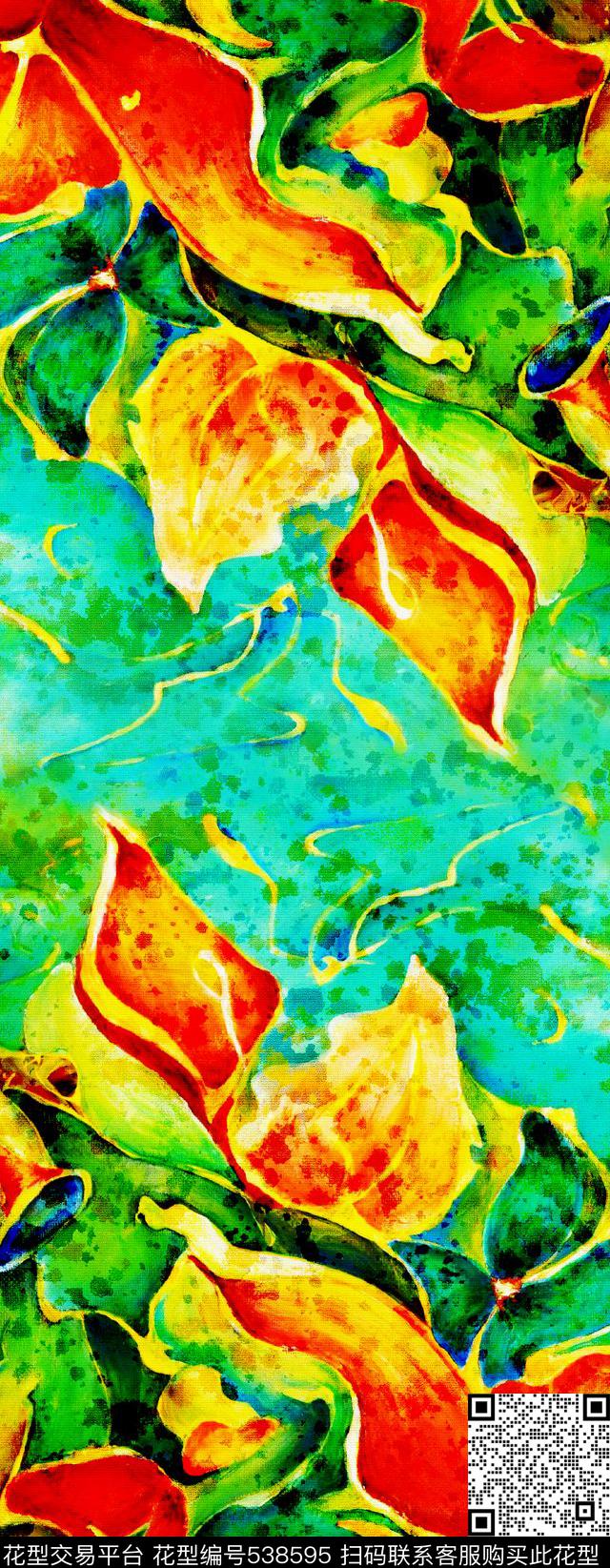 创意抽象花卉数码印花华亿平台下载（图片编号: 538595） - 瓦栏（Walan）