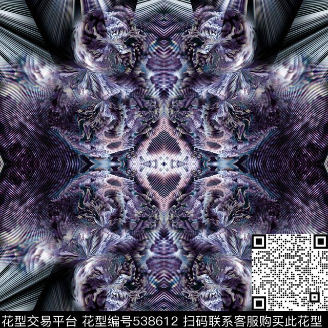 抽象花几何数码印花华亿平台下载（图片编号: 538612） - 瓦栏（Walan）
