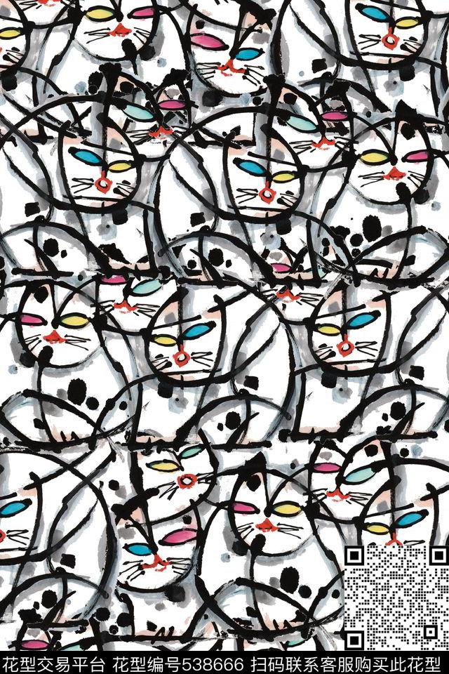 流行时尚抽象水墨数码印花华亿平台下载（图片编号: 538666） - 瓦栏（Walan）