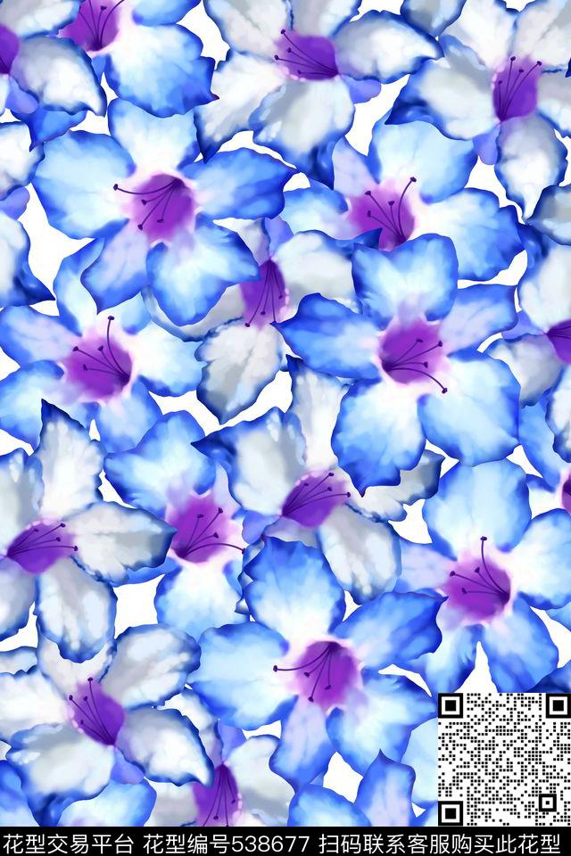 流行时尚手绘百合花数码印花华亿平台下载（图片编号: 538677） - 瓦栏（Walan）