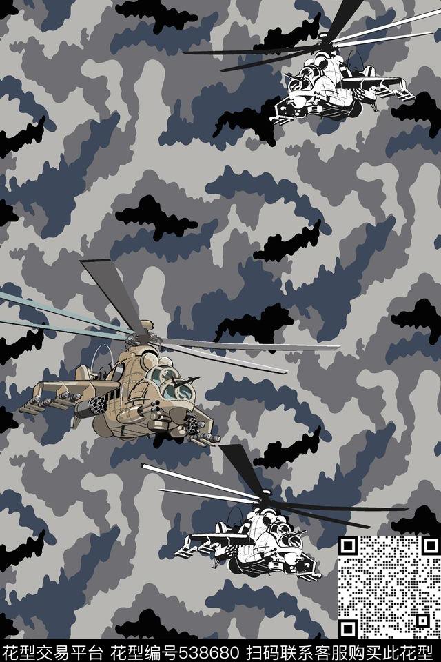时尚迷彩直升飞机传统印花华亿平台下载（图片编号: 538680） - 瓦栏（Walan）
