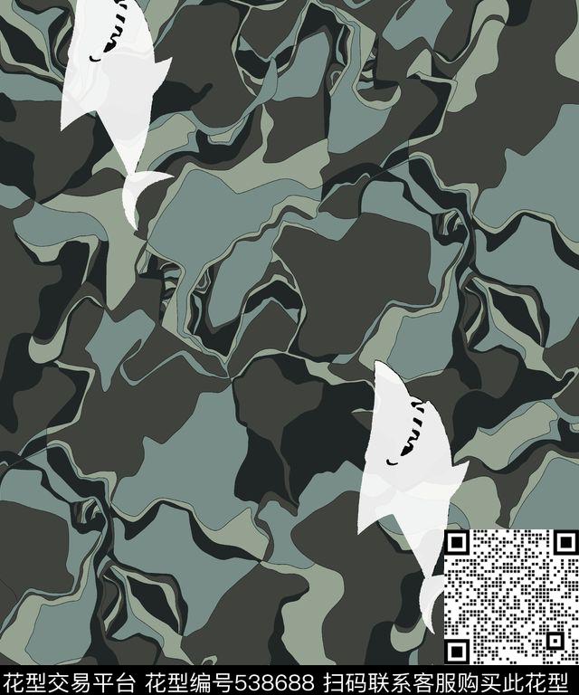 时尚迷彩大白鲨传统印花华亿平台下载（图片编号: 538688） - 瓦栏（Walan）