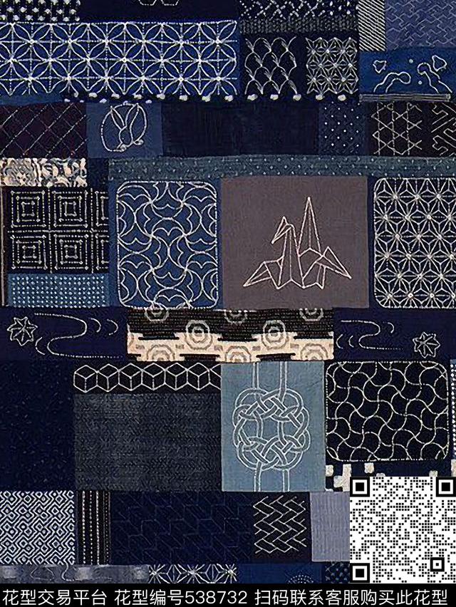 靛青扎染民族牛仔数码印花华亿平台下载（图片编号: 538732） - 瓦栏（Walan）