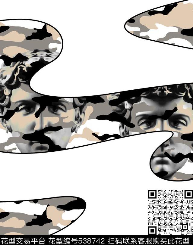 大卫石膏头像迷彩时尚数码印花华亿平台下载（图片编号: 538742） - 瓦栏（Walan）