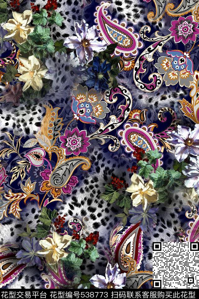 时尚豹纹佩斯里数码印花华亿平台下载（图片编号: 538773） - 瓦栏（Walan）