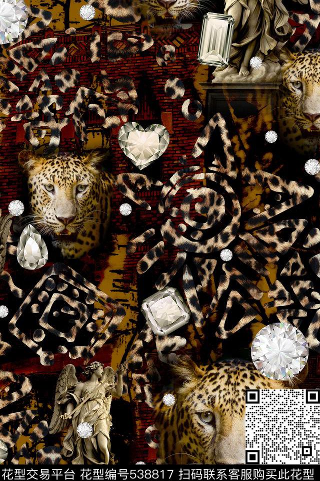 欧洲雕像虎头豹点数码印花华亿平台下载（图片编号: 538817） - 瓦栏（Walan）