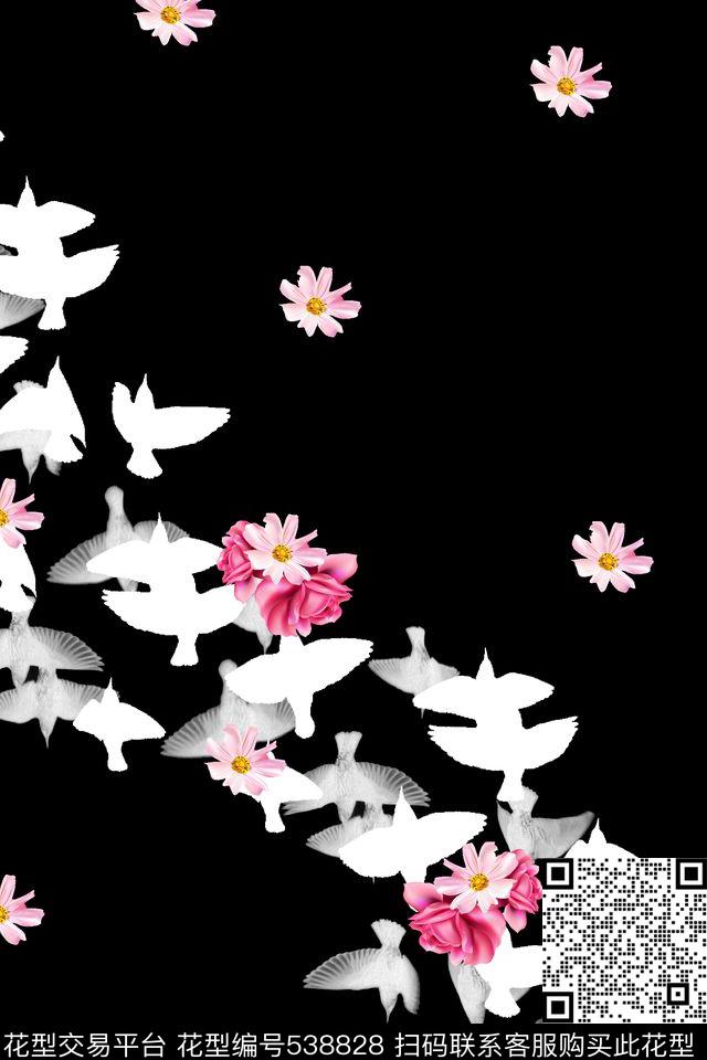 抽象飞鸟花卉数码印花华亿平台下载（图片编号: 538828） - 瓦栏（Walan）