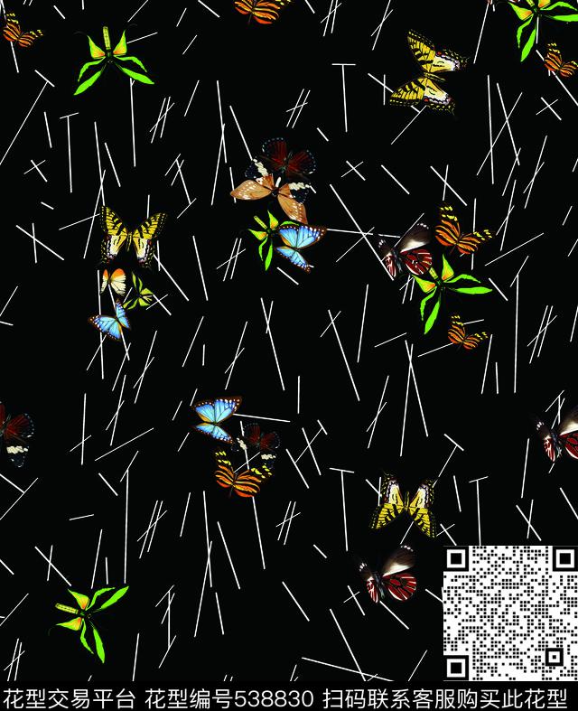 中国风蝴蝶线条传统印花华亿平台下载（图片编号: 538830） - 瓦栏（Walan）