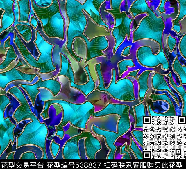 几何拼贴不规则几何抽像花卉数码印花华亿平台下载（图片编号: 538837） - 瓦栏（Walan）