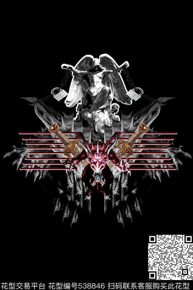 潮流时尚男装定位石膏人像数码印花华亿平台下载（图片编号: 538846） - 瓦栏（Walan）