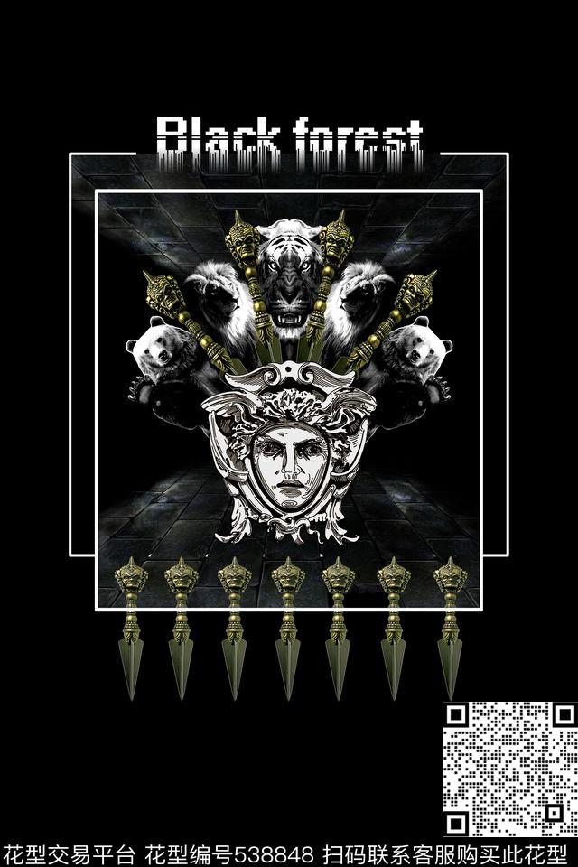 潮流时尚动物石人像男装定位数码印花华亿平台下载（图片编号: 538848） - 瓦栏（Walan）