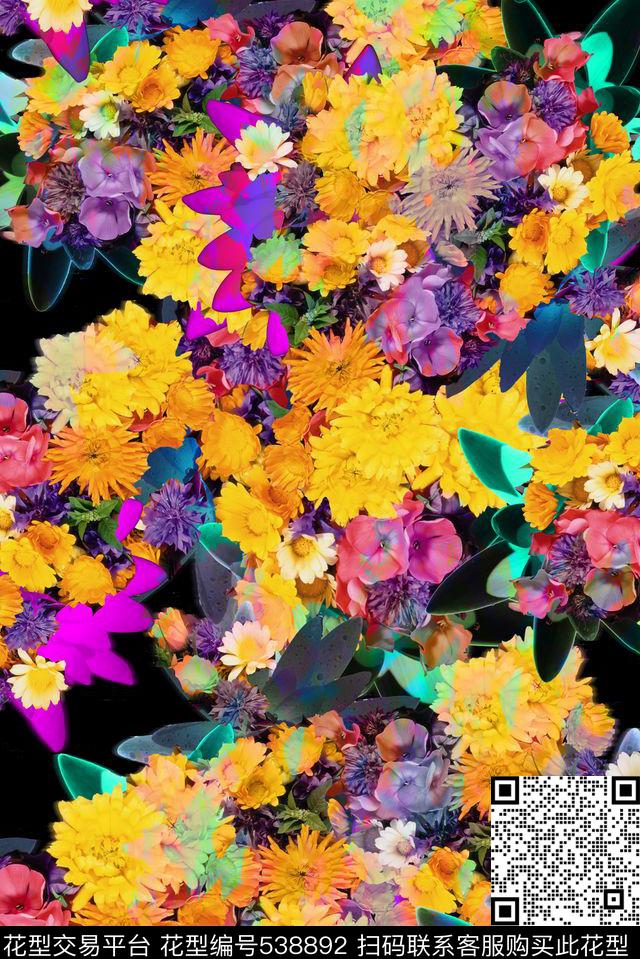 抽象抽象花卉炫彩女装丝巾华亿平台数码印花华亿平台下载（图片编号: 538892） - 瓦栏（Walan）