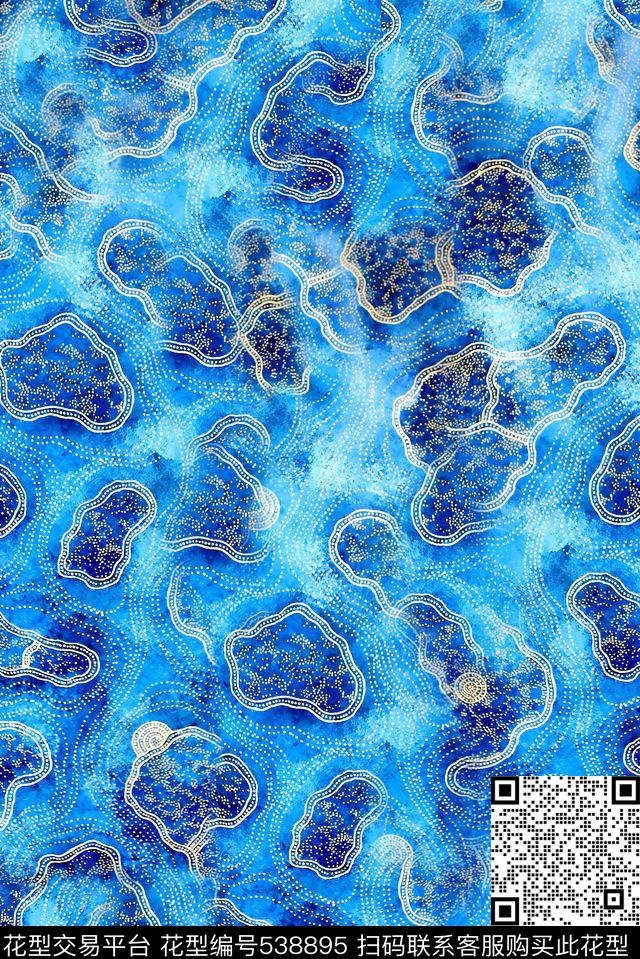 蓝色线条圆点数码印花华亿平台下载（图片编号: 538895） - 瓦栏（Walan）