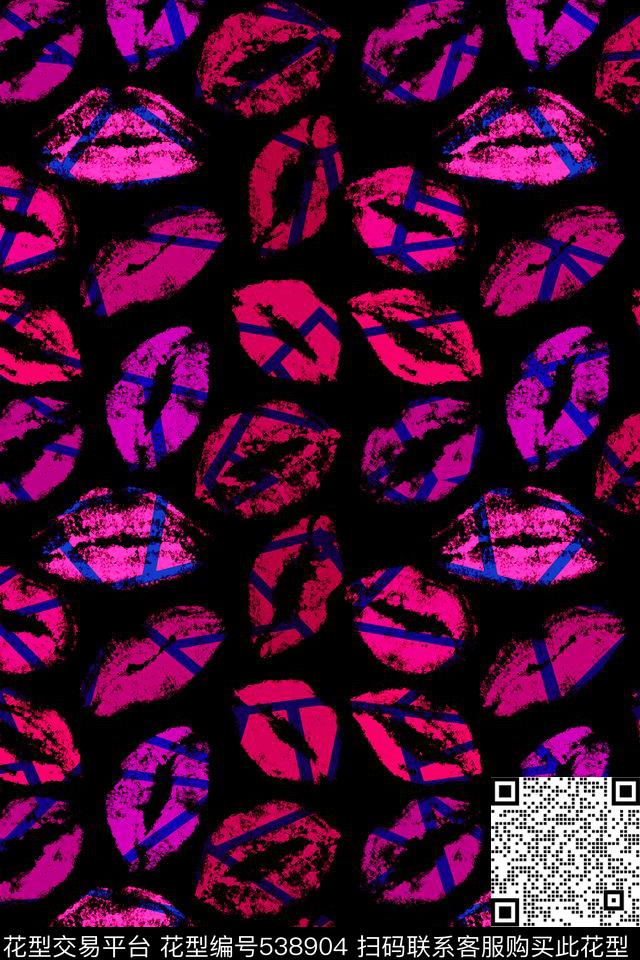 炫彩抽象嘴唇印几何线条几何传统印花华亿平台下载（图片编号: 538904） - 瓦栏（Walan）