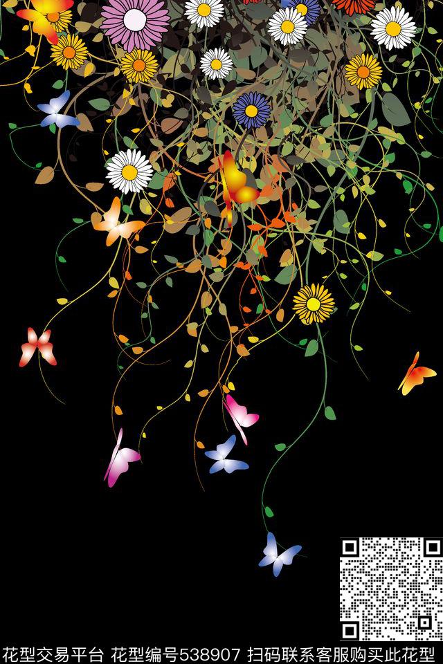 草木藤蔓抽象手绘数码印花华亿平台下载（图片编号: 538907） - 瓦栏（Walan）