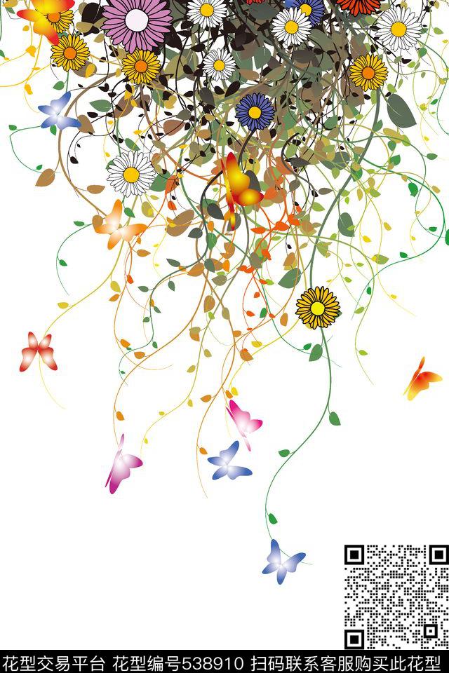 草木藤蔓抽象手绘数码印花华亿平台下载（图片编号: 538910） - 瓦栏（Walan）