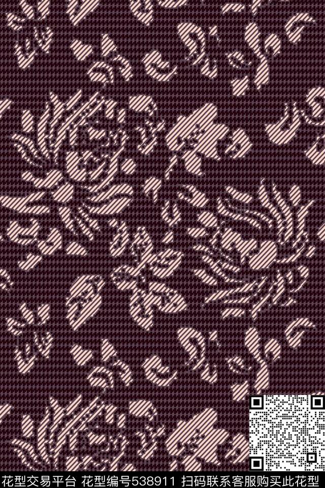 抽象纹理图案细格传统印花华亿平台下载（图片编号: 538911） - 瓦栏（Walan）