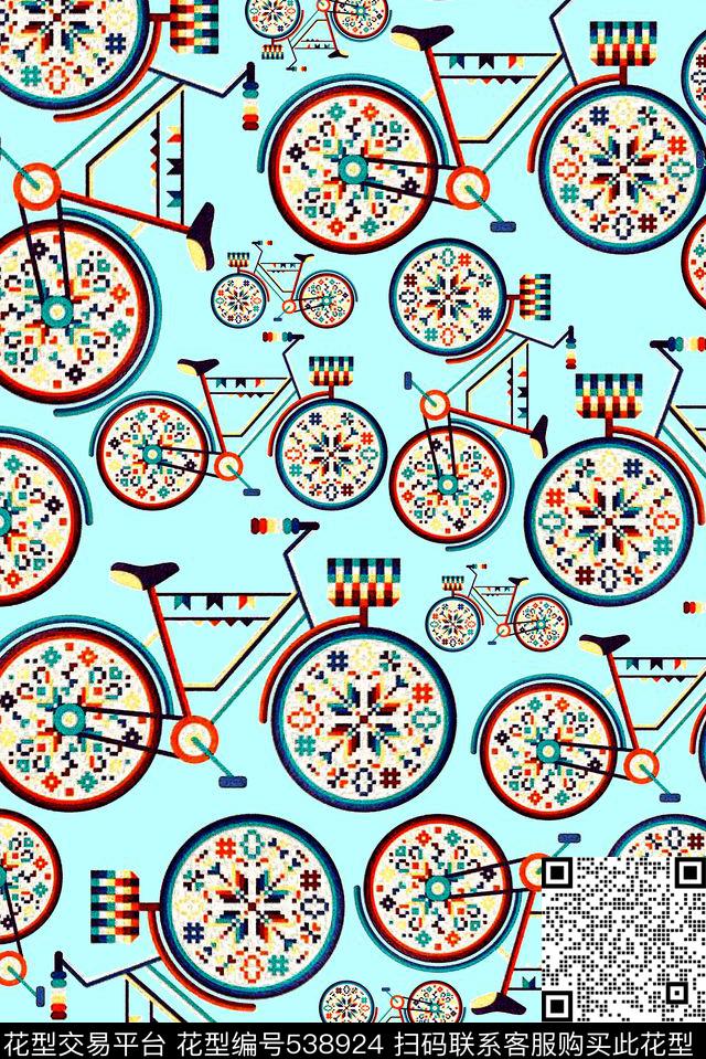 几何自行车趣味数码印花华亿平台下载（图片编号: 538924） - 瓦栏（Walan）