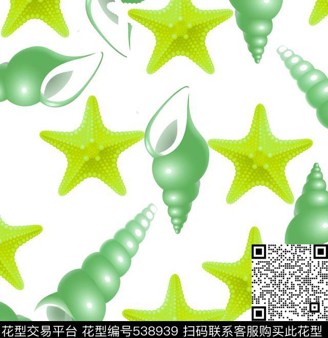 热带海洋风海星田螺数码印花华亿平台下载（图片编号: 538939） - 瓦栏（Walan）