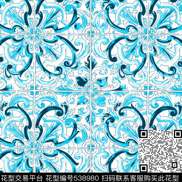 抽象花卉青花瓷.原创手绘花传统印花华亿平台下载（图片编号: 538980） - 瓦栏（Walan）