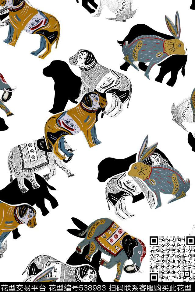 纯色底动物民族风数码印花华亿平台下载（图片编号: 538983） - 瓦栏（Walan）