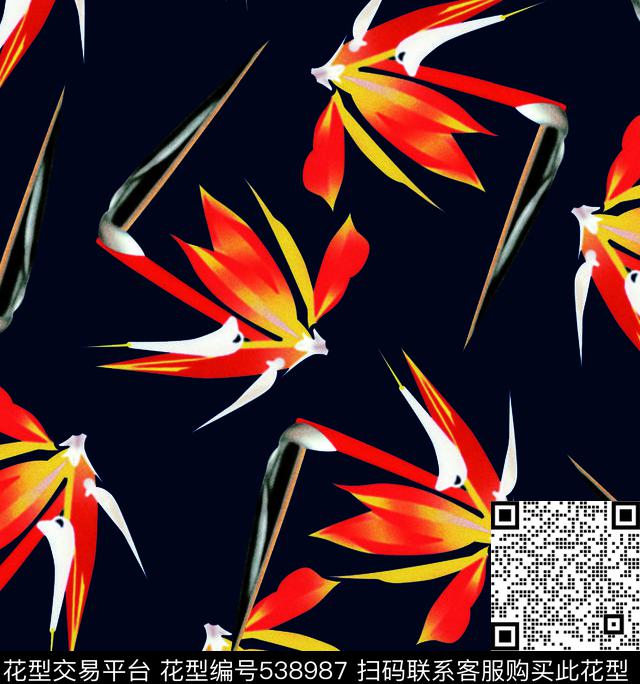 花卉花朵天堂鸟数码印花华亿平台下载（图片编号: 538987） - 瓦栏（Walan）