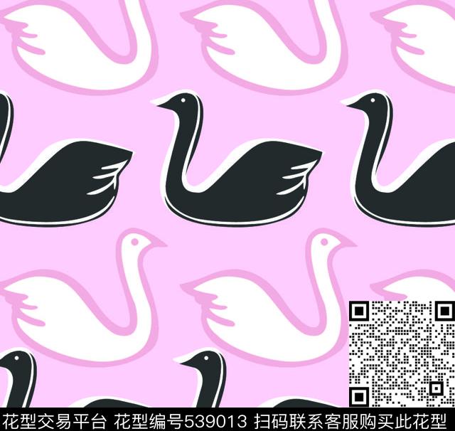 粉色底黑白天鹅新可爱系风格流行色调传统印花华亿平台下载（图片编号: 539013） - 瓦栏（Walan）