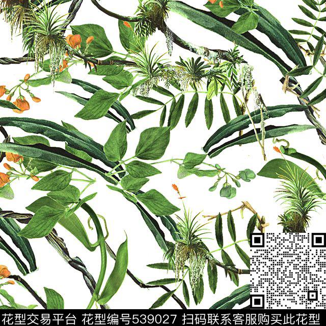树枝叶子植物数码印花华亿平台下载（图片编号: 539027） - 瓦栏（Walan）