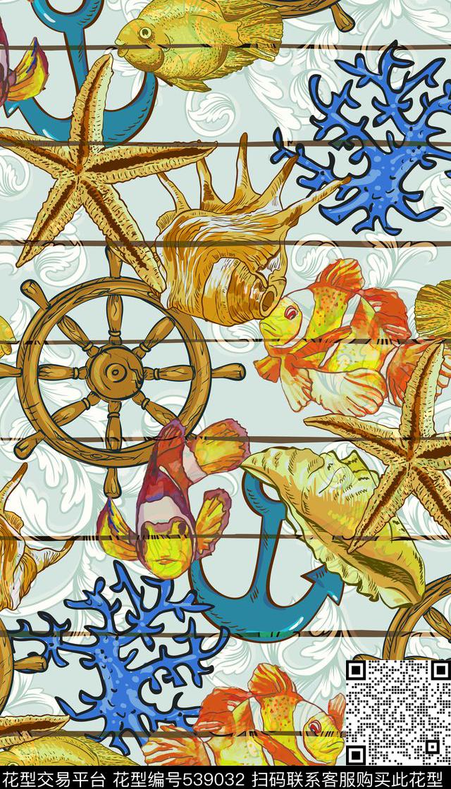 海星清爽珊瑚传统印花华亿平台下载（图片编号: 539032） - 瓦栏（Walan）
