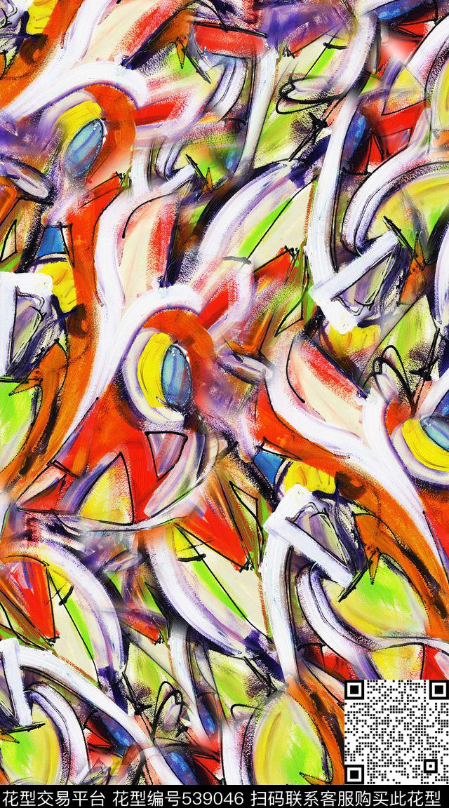 抽象笔触机理数码印花华亿平台下载（图片编号: 539046） - 瓦栏（Walan）