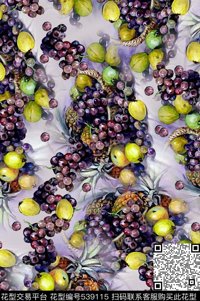 清新女装水彩手绘水果数码印花华亿平台下载（图片编号: 539115） - 瓦栏（Walan）
