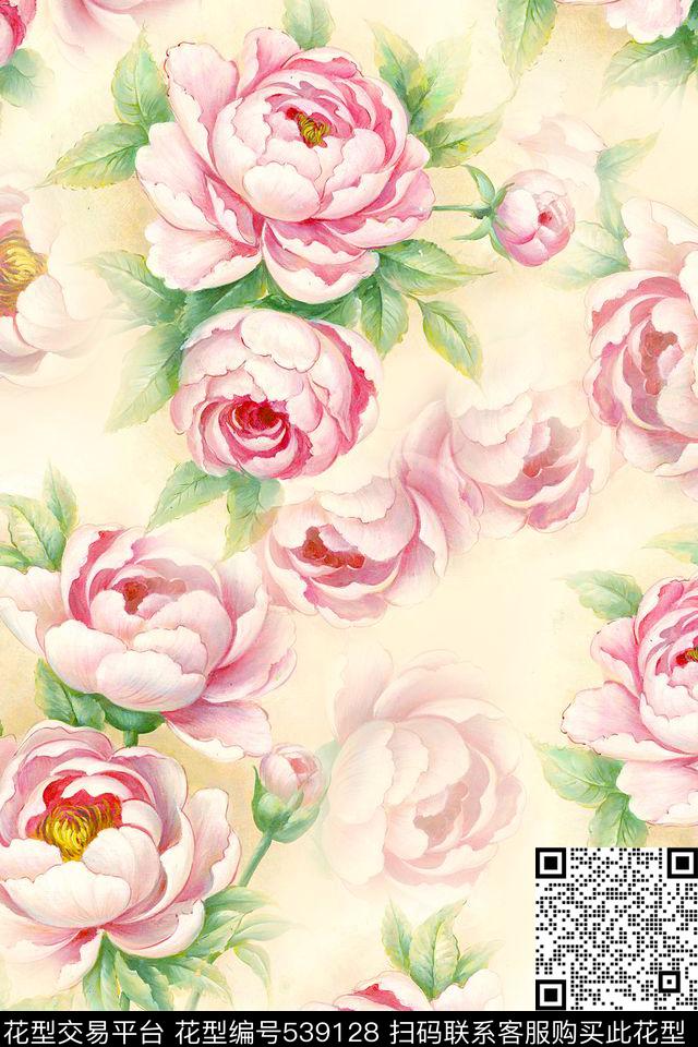 油画花卉茶花数码印花华亿平台下载（图片编号: 539128） - 瓦栏（Walan）