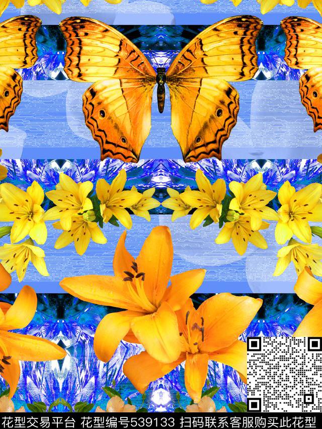 潮流时尚服装蝴蝶数码印花华亿平台下载（图片编号: 539133） - 瓦栏（Walan）