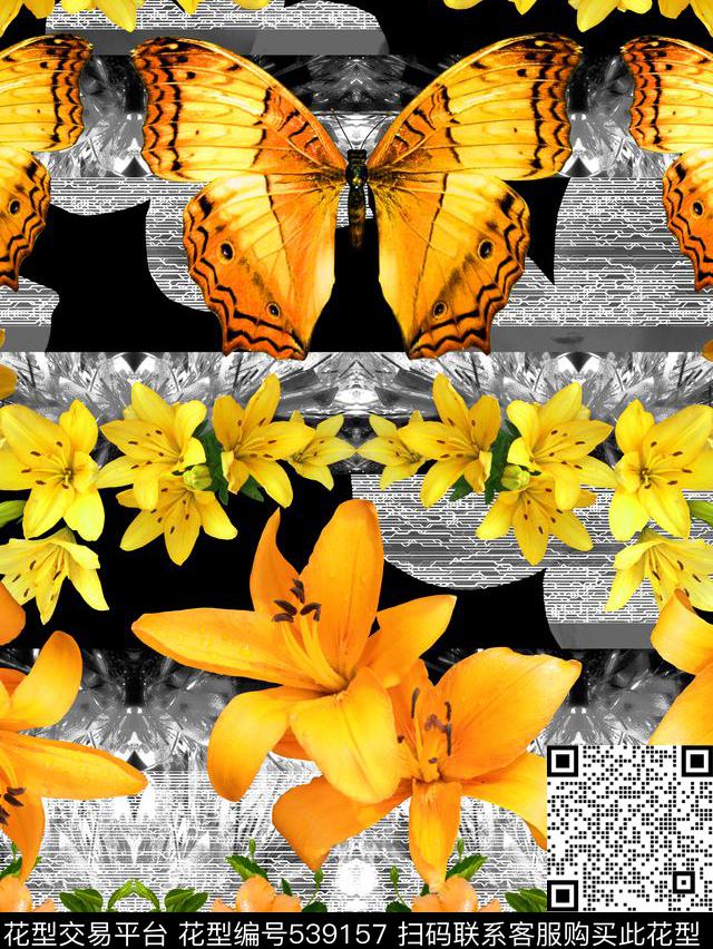 潮流时尚服装蝴蝶数码印花华亿平台下载（图片编号: 539157） - 瓦栏（Walan）