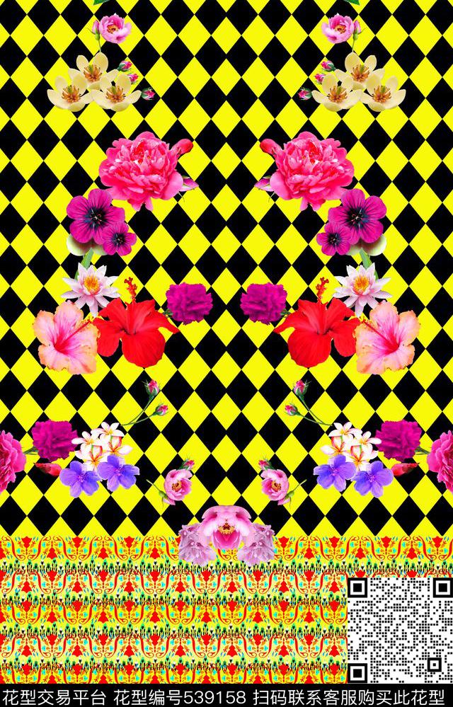 中国风几何方格数码印花华亿平台下载（图片编号: 539158） - 瓦栏（Walan）