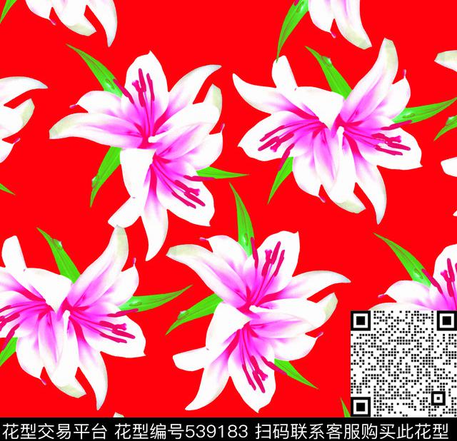 百合花花朵花卉数码印花华亿平台下载（图片编号: 539183） - 瓦栏（Walan）
