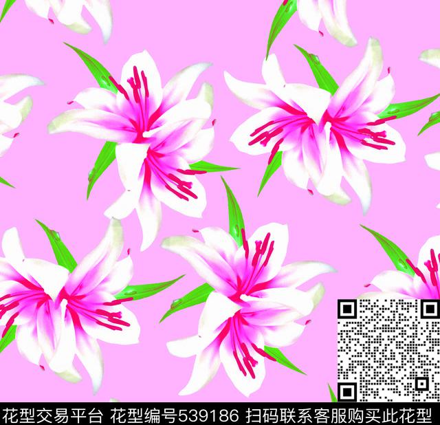 百合花花朵花卉数码印花华亿平台下载（图片编号: 539186） - 瓦栏（Walan）