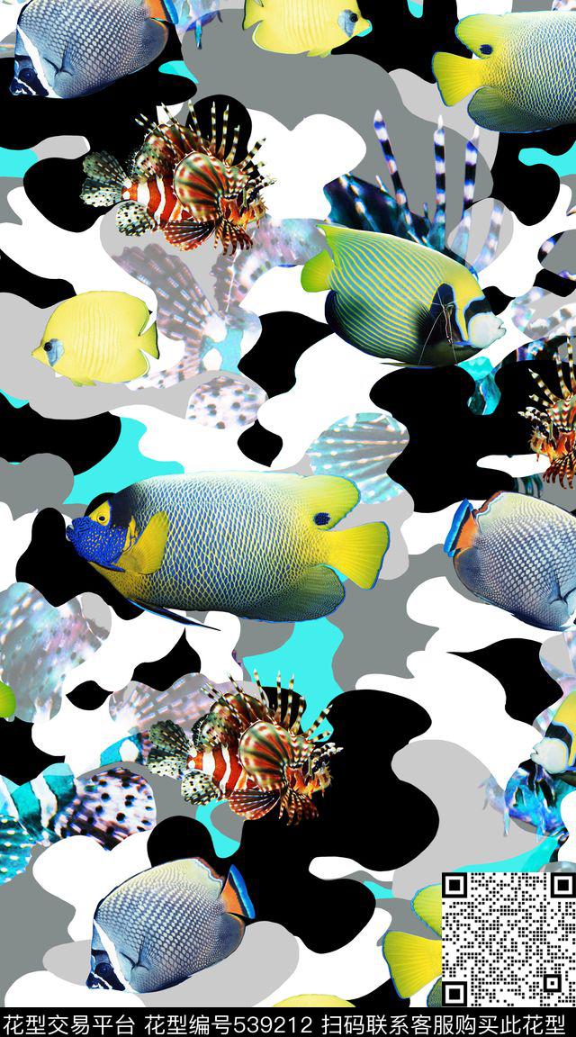 迷彩色块、海洋生物、迷彩创意联想数码印花华亿平台下载（图片编号: 539212） - 瓦栏（Walan）